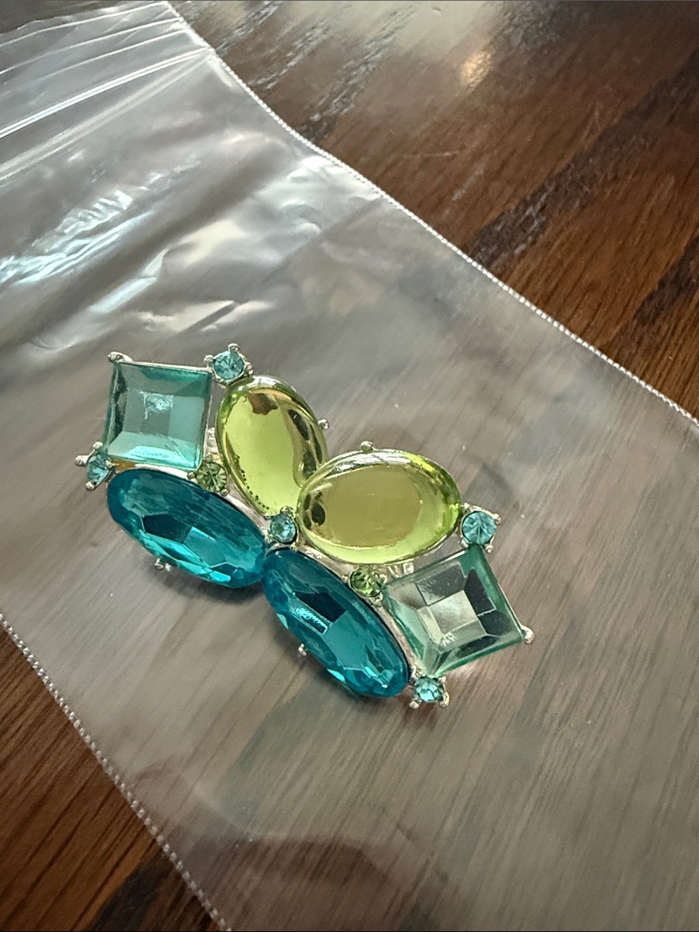Avon Turquoise and Lime Crystal Cluster Clip-On Earrings - Picture 4 of 4